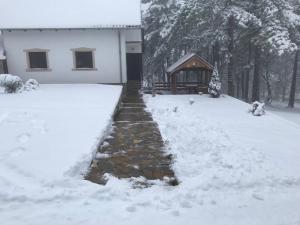 a yard covered in snow with a gazebo at Zeleni Mir in Divčibare