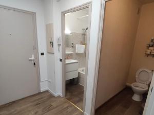 a bathroom with a toilet and a sink and a mirror at Nart & Niar in Annemasse +11 photos