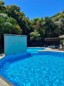 a swimming pool with blue water and trees at Pousada Maliale in Ilha de Boipeba