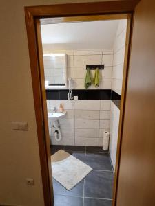 a small bathroom with a sink and a toilet at Villa Hukic in Tuzla +42 photos