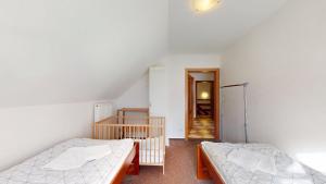 een zolderkamer met 2 bedden en een hal bij Javorník 88 in Javorník