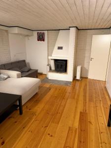 un soggiorno con divano e camino di Amazing cozy apartment 