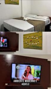 Twee foto's van een kamer met een tv en een bed. bij Hotel e Conveniência G3 in Teixeira de Freitas +5 foto's