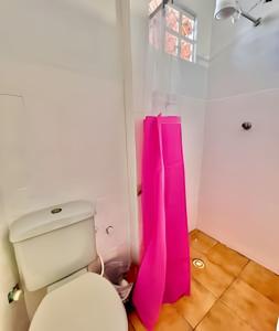 a bathroom with pink walls and a toilet at BriSa Do Mar < Flecta Matinhos in Matinhos +13 photos