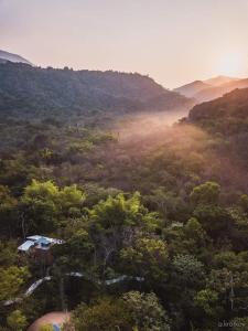 een luchtzicht op een vallei met bomen bij Cabañas Camino Mágico in San Miguel del Puerto