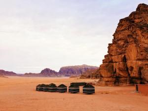 un gruppo di tende nel deserto di wadi Rum Desert Legends a Wadi Rum