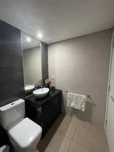 a bathroom with a white toilet and a sink at Hermoso apartamento en Buceo! in Montevideo +15 photos