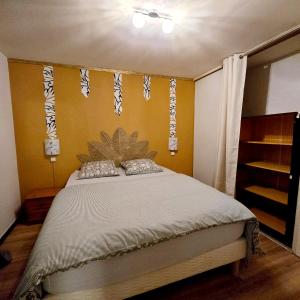 ein Schlafzimmer mit einem großen Bett in einem Zimmer in der Unterkunft Apparemment Mawen in Tarbes