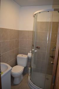 a bathroom with a toilet and a shower at Orejano in Mercedes