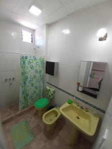 a bathroom with a sink and a toilet and a shower at Departamento LA PALMERA ARGENTINA in San Luis
