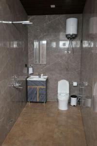 a bathroom with a toilet and a sink and a mirror at Mud Meadows - Peace and Tranquility 3br Farm in Faridabad +23 photos