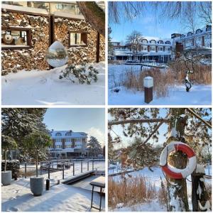 vier verschillende foto's van een gebouw in de sneeuw bij Wellings Parkhotel in Kamp-Lintfort