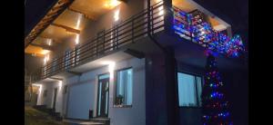 ein Haus mit Weihnachtslichtern an der Seite in der Unterkunft Pensiunea Dariana in Bucium-Sat