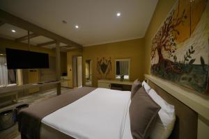 een slaapkamer met een bed en een flatscreen-tv bij Zemi Hotel Cappadocia in Goreme