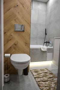 a bathroom with a toilet and a bath tub at Cozy Studio Heart in Banská Bystrica