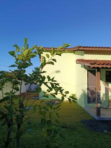 une maison avec un arbre devant dans l'établissement Casa Verde da Ari, à Ilha Comprida