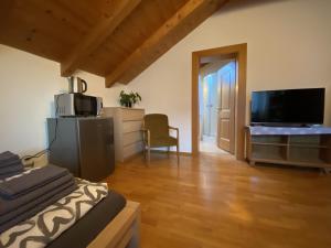ein Wohnzimmer mit Bett und Flachbildfernseher in der Unterkunft FaWa Apartments "minimal" in Bruneck