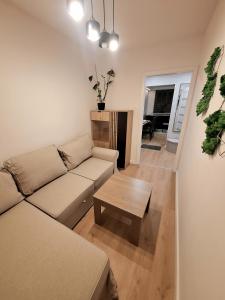 a living room with a couch and a table at Apartament Polna 21 in Kalisz +2 photos