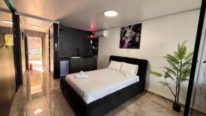 a bedroom with a bed and a plant in it at פרמיום בכינרת in Tiberias