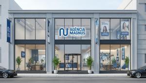 a rendering of an office building with glass windows at Magnus agencia in Huambo