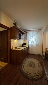 een keuken met een spoelbak en een aanrechtblad bij Pokoje Ewka in Czarna Góra