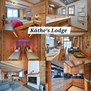 een collage van foto's van een blokhut bij Braito's Seaside Lodges und Suites, Ferienhäuser und Ferienwohnungen in Haldensee