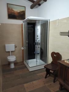 a bathroom with a glass shower and a toilet at Dependance Torretta Pucci in Civitella dʼAgliano +9 photos