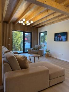 a living room with a couch and a table at Cabana Nord Side in Muntele Cacovei