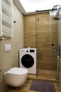 un bagno con wc e doccia in vetro di ANESIS Luxury Apartments a Komotini