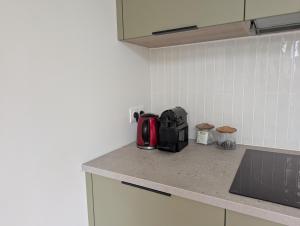 eine Küchentheke mit einem Toaster auf der Arbeitsplatte in der Unterkunft Logement Indépendant - à proximité de Lille in Lambersart + 2 Fotos