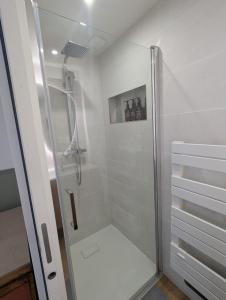 ein Badezimmer mit Dusche mit Glastür in der Unterkunft Logement Indépendant - à proximité de Lille in Lambersart