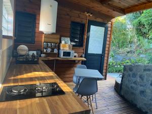 a kitchen with a stove and a counter top at Chez Sylvie et Philippe in Entre-Deux
