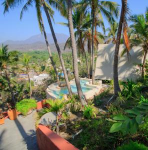 a resort with a swimming pool and palm trees at Shambhala Holistic Resort Only Adults in Manzanillo