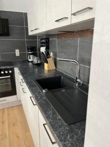 una cucina con un lavello e un piano di lavoro di Ferienwohnung Lengenfeld a Lengenfeld Altre 3 foto