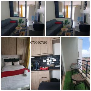 een collage van vier foto's van een kamer met een bed bij Executive Studio Kinoo in Rungiri