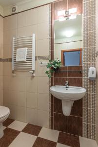 een badkamer met een wastafel en een spiegel bij Boży Dar in Krynica Zdrój