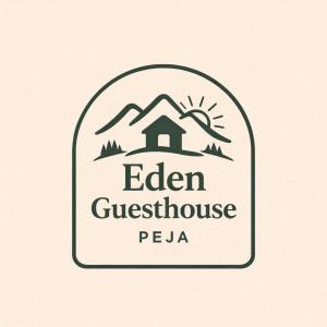 een logo voor een huis in een koepel met een berg bij Eden Guesthouse Peja in Peje