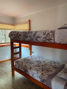 deux lits superposés dans une chambre avec fenêtre dans l'établissement Cabañas Vega del Molino, à Linares