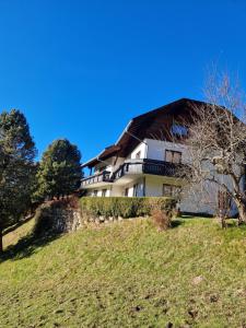 a house on top of a grassy hill at Haus Robi Wood in Bad Kleinkirchheim