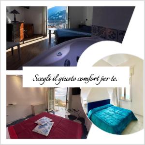 een collage van foto's van een slaapkamer en een woonkamer bij Hotel Vietri Coast in Vietri