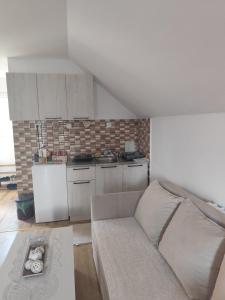 a living room with a couch and a kitchen at Holiday home BOŽUR in Kolašin +18 photos