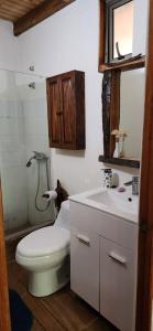 un bagno con un water e un lavandino di CASA CON PLAYA PUCURA a Licán Ray