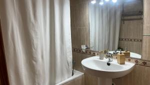 une salle de bain avec un lavabo et un rideau de douche dans l'établissement Casa Gisbert Centro histórico Parking Free, à Carthagène 12 autres photos