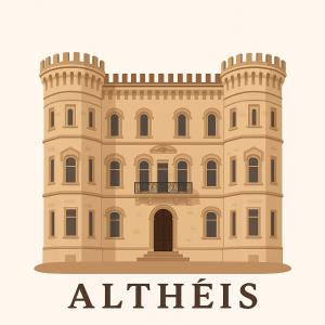 eine Zeichnung einer Burg mit dem Wort Aliates in der Unterkunft Le chateau d'Altheis in Dole