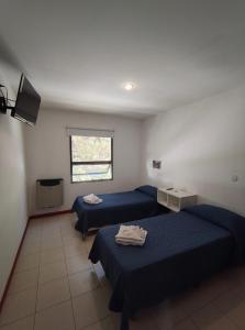 a hotel room with two beds and a television at Hotel Portal Norte Neuquino in Chos Malal