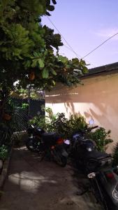 Ein paar Motorräder parkten neben einer Mauer. in der Unterkunft Casa Mary in Panajachel