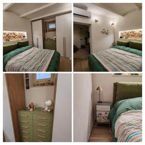 three pictures of a bedroom with a bed and a dresser at Appartamento alla Immacolata Noto Centro Storico in Noto