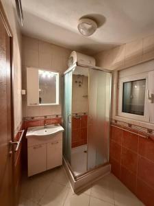 een badkamer met een douche en een wastafel bij Vila Žuta in Bar
