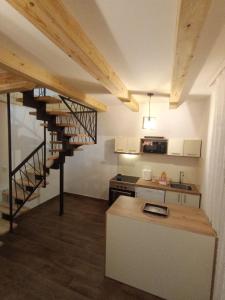 een keuken met een wenteltrap in een kamer bij Vila Bosa - Stara planina in Crni Vrh