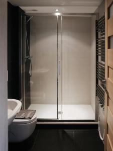 un bagno con doccia, WC e lavandino di Apartmány Modrava a Modrava Altre 37 foto